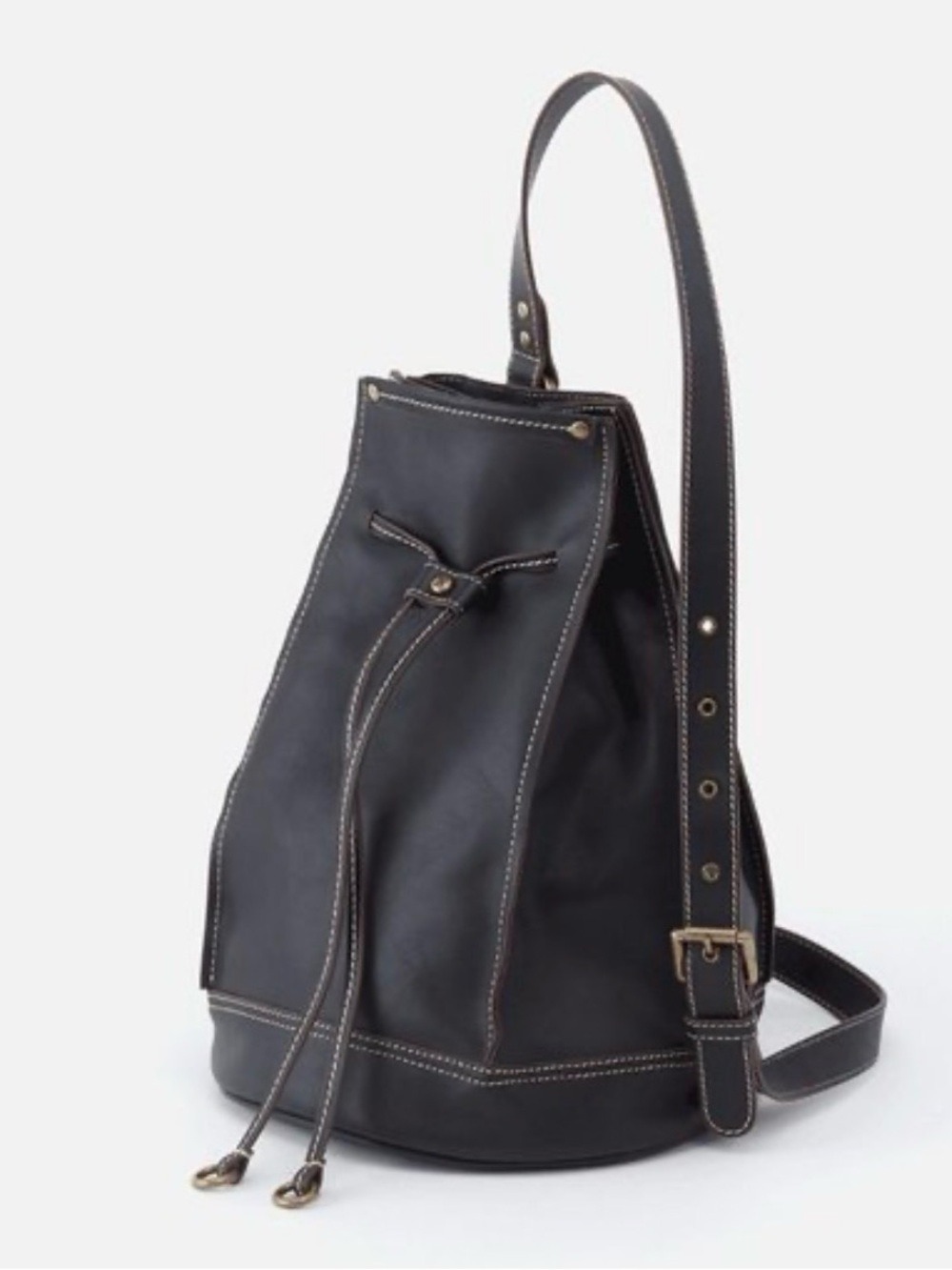 Hobo International Coast Black Luxe Leather Sling Bucket Bag New Without Tags